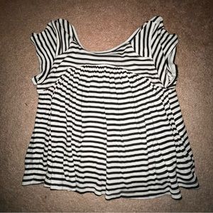 FREE PEOPLE Striped Short Sleeve Tee Knit Top Ivory/Black Size M Swing Blouse